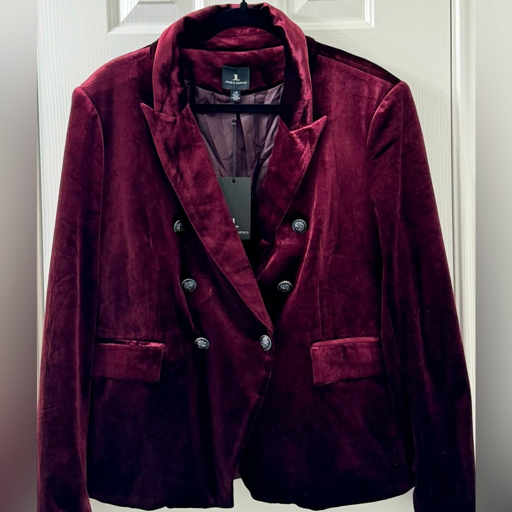 Velvet Blazer in a Burgundy color. This jacket is so beautiful and elegant.